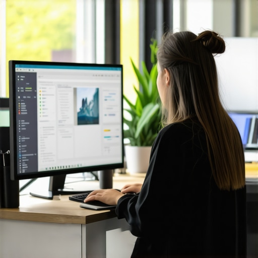 Person working on a sleek IPS monitor in a well-lit ergonomic office