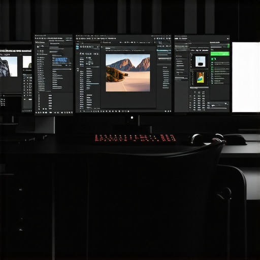 A professional desk setup with a 144Hz monitor showing creative editing software, ergonomic chair, and clean workspace