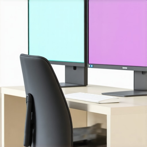 A professional workspace featuring a sleek IPS monitor setup with ergonomic accessories.