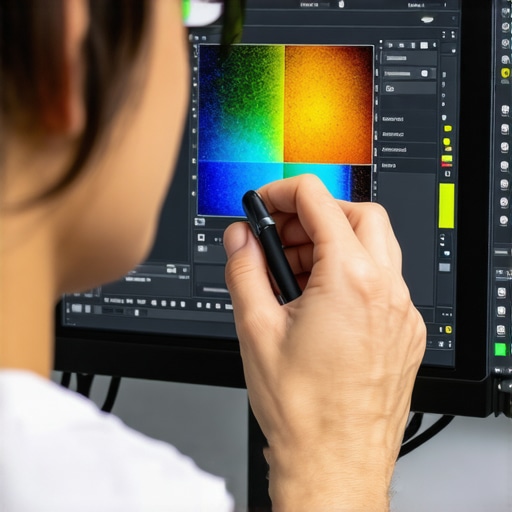 Professional calibrating an IPS monitor for color accuracy