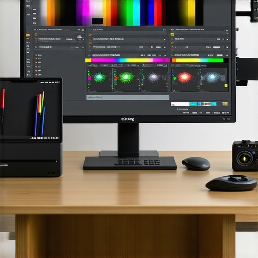 A high-resolution IPS monitor displaying calibrated colors with adjustment tools in the foreground.
