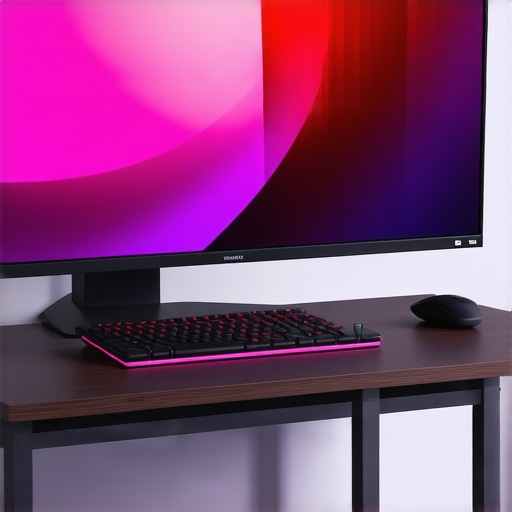 A professional workspace with a large IPS monitor and ergonomic accessories, showcasing high-quality display for gaming and work.