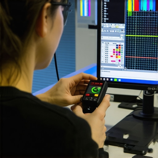 A person calibrating a monitor with a professional colorimeter