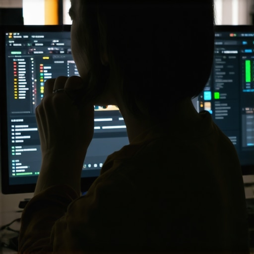 Person editing monitor brightness at night