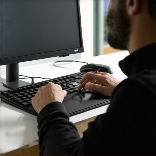 Technician adjusting and calibrating an IPS monitor with specialized equipment.